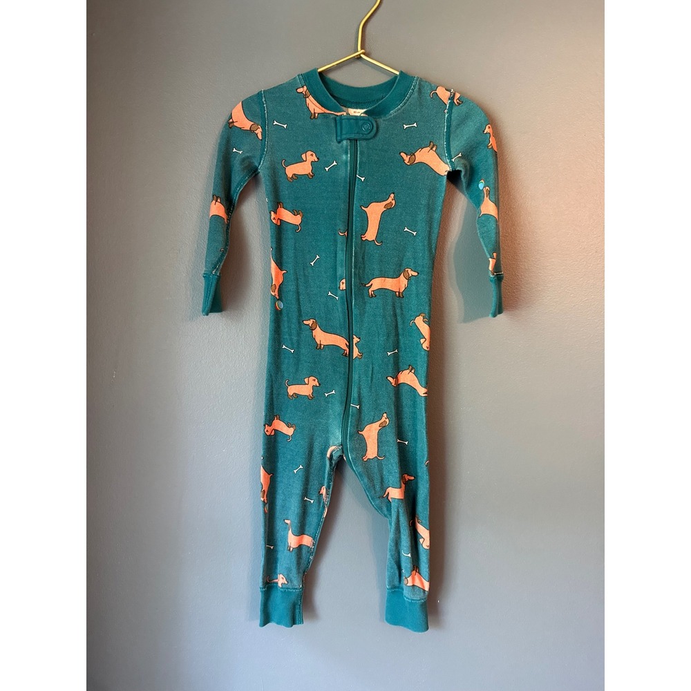 Hanna Andersson Kids Teal Dachshund Dog Organic Cotton Zip Sleeper Pajamas 2T